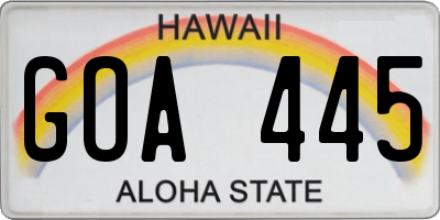 HI license plate GOA445