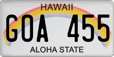 HI license plate GOA455