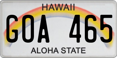 HI license plate GOA465