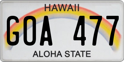 HI license plate GOA477