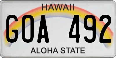 HI license plate GOA492