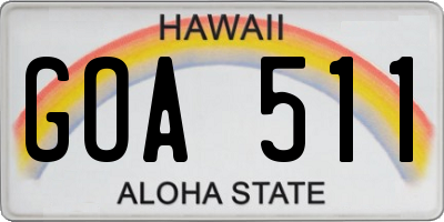 HI license plate GOA511