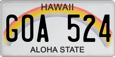 HI license plate GOA524