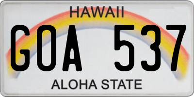 HI license plate GOA537