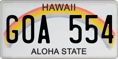 HI license plate GOA554