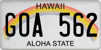 HI license plate GOA562