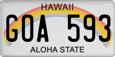 HI license plate GOA593