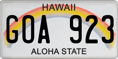 HI license plate GOA923