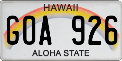 HI license plate GOA926