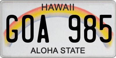 HI license plate GOA985