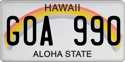 HI license plate GOA990
