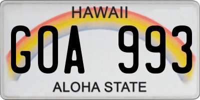 HI license plate GOA993