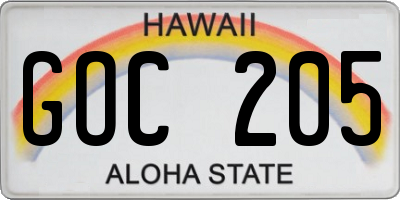HI license plate GOC205