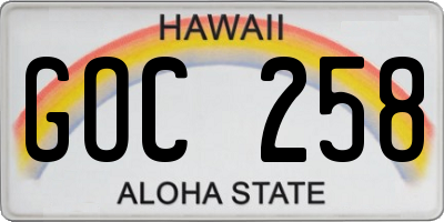 HI license plate GOC258