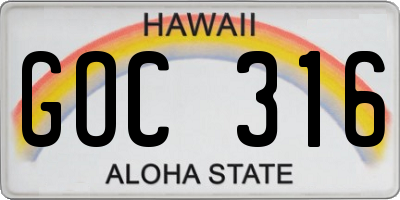 HI license plate GOC316