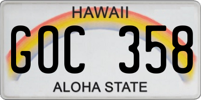 HI license plate GOC358