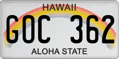 HI license plate GOC362