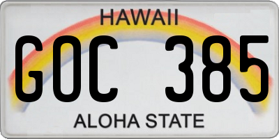 HI license plate GOC385