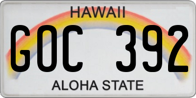 HI license plate GOC392
