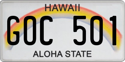 HI license plate GOC501