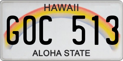 HI license plate GOC513