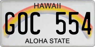 HI license plate GOC554