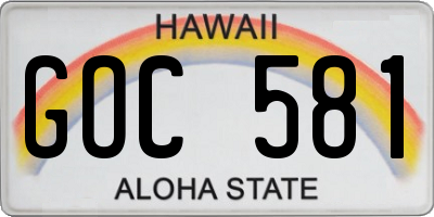 HI license plate GOC581