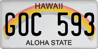HI license plate GOC593