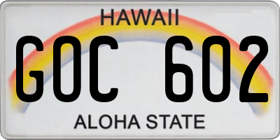 HI license plate GOC602