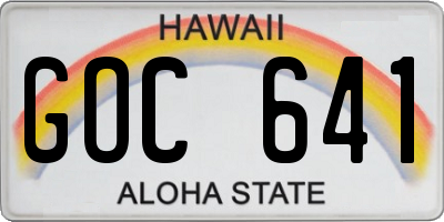 HI license plate GOC641