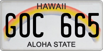 HI license plate GOC665