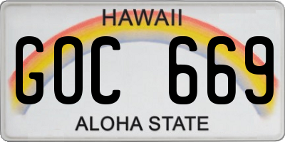HI license plate GOC669