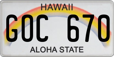 HI license plate GOC670