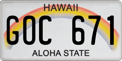 HI license plate GOC671