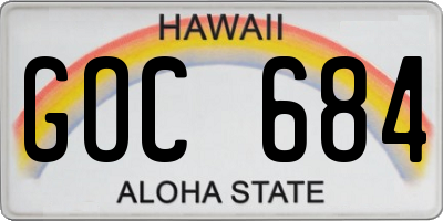 HI license plate GOC684