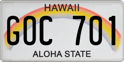 HI license plate GOC701