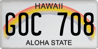 HI license plate GOC708