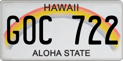 HI license plate GOC722