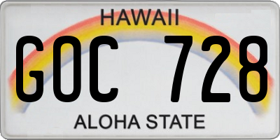 HI license plate GOC728