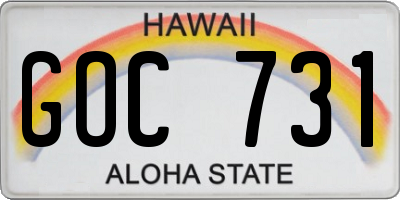 HI license plate GOC731