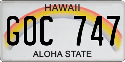 HI license plate GOC747