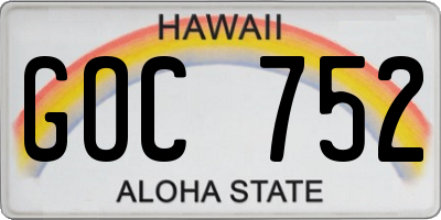 HI license plate GOC752