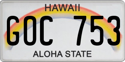 HI license plate GOC753