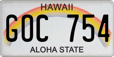 HI license plate GOC754