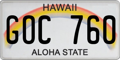 HI license plate GOC760