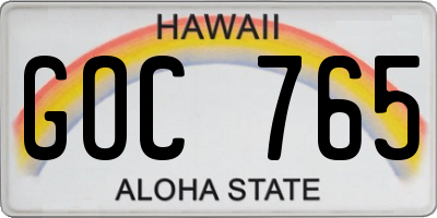 HI license plate GOC765