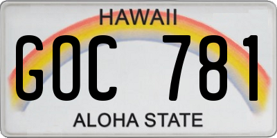 HI license plate GOC781
