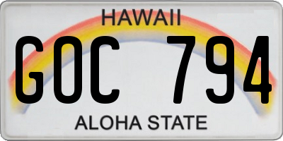 HI license plate GOC794