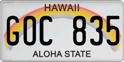 HI license plate GOC835