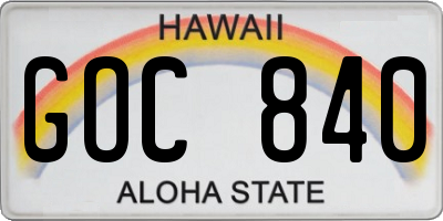 HI license plate GOC840